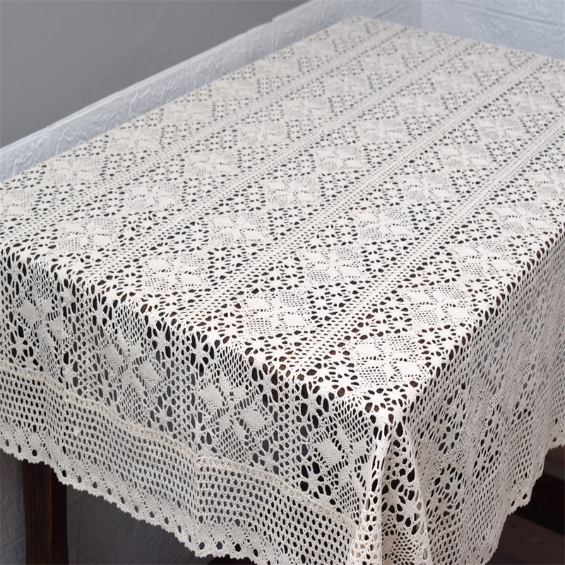 外贸原单纯棉线米白色机织田园长方形桌布台布防尘罩盖巾盖布 包邮