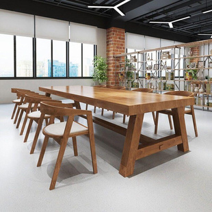 实木办公桌工业风会议桌原木长桌北欧洽谈室长条桌桌椅组合