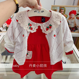 韩国中小童装 21年春夏新款 薄外套K7 女童小草莓图案可爱针织开衫