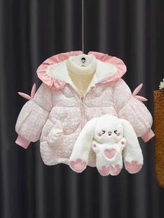 棉衣 洋气婴儿童一岁女宝宝加绒加厚冬装 女童羽绒棉服外套2024新款