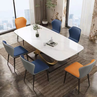 轻奢品 厂销餐桌椅组合现代简约家用小户型可伸缩折叠圆形吃饭意式