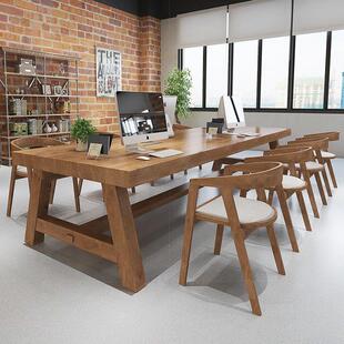 实木办公桌工业风会议桌原木长桌北欧洽谈室长条桌桌椅组合
