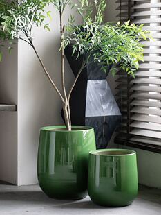 御三泥现代简约陶瓷花盆客厅插花摆件绿植大口径高级感苏打绿花盆