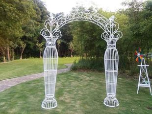 百界欧式 婚庆铁艺拱门架子婚礼入场白色花门拍摄道具摆件花园拱门