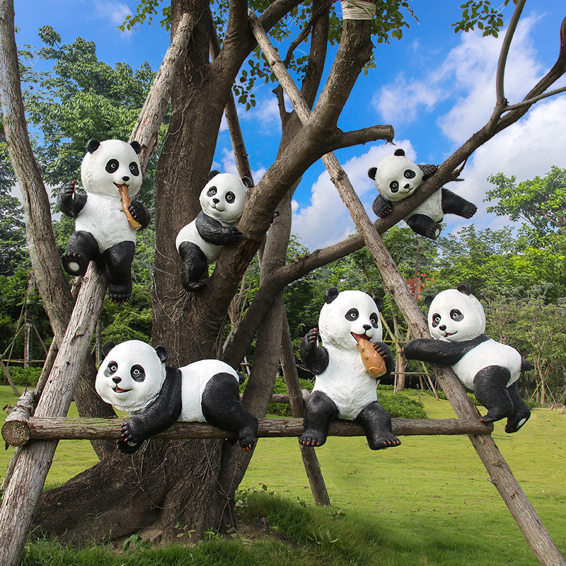 饰摆件 户外仿真动物熊猫雕塑景观小品玻璃钢爬树上挂件花园庭院装