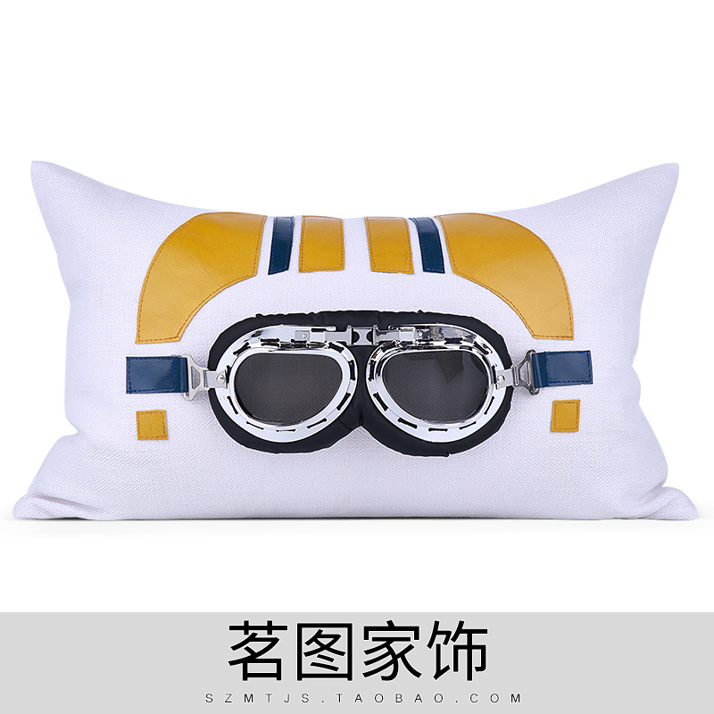 现代简约儿童系列太空宇宙运动赛车头盔眼镜主题腰枕黄色靠包抱枕