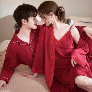 2023新款 睡裙家居服男女套装 纯棉长袖 红色结婚睡衣新婚情侣春秋款