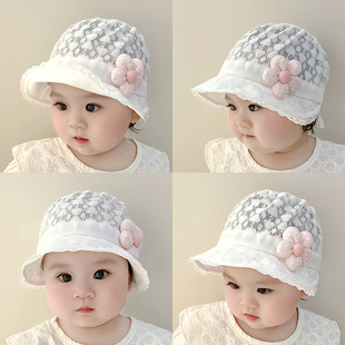 蕾丝花朵包头帽儿童遮阳帽防晒套头帽 婴儿帽子女宝宝时尚 春夏薄款