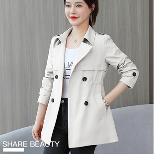 韩版 高级感短外套女士2023春秋新款 小个子卡其色风衣 洋气减龄时尚