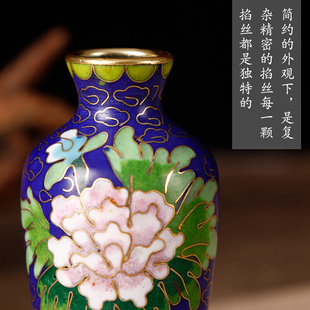 收藏精品 北京景泰蓝花瓶 3寸套五花瓶摆件 手工铜胎掐丝珐琅