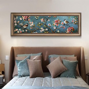 卧室床头装 横版 挂画主卧画房间壁画客厅油画欧式 温馨花鸟 饰画美式