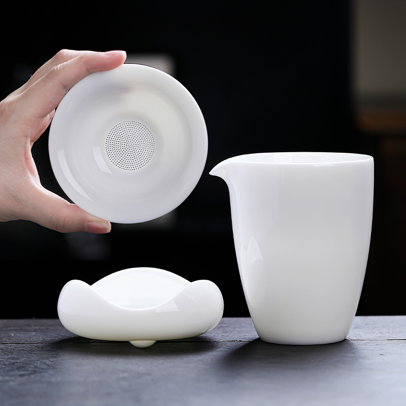 德化羊脂玉瓷陶瓷公道杯大号茶漏一体组合分茶器茶海泡茶功夫茶具