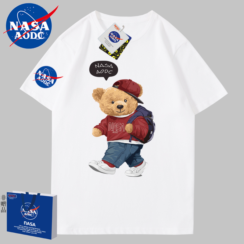 NASA 小熊印花纯棉短袖 夏款 T恤情侣潮宽松 AODC联名2023新款
