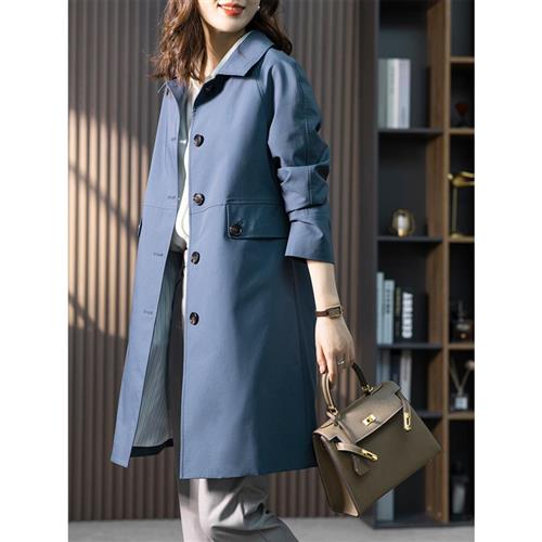 休闲宽松中长款 大衣 蓝色高端 2022新款 包邮 时尚 韩版 风衣外套女秋季