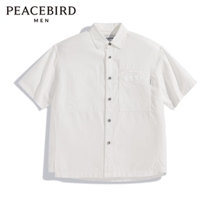 时尚 太平鸟男装 B2CJD2M02 白色简约宽松牛仔短袖 2024夏季 衬衫 新款