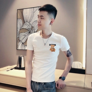 小熊加大码 社会精神小伙短袖 潮牌 修身 韩版 半袖 潮流T恤男网红同款