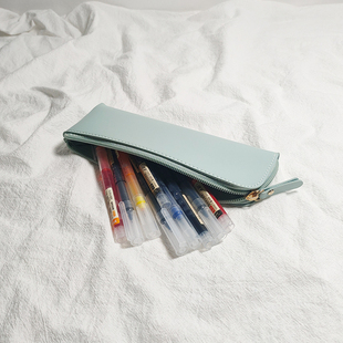 韩国简约创意皮质pvc纯色笔袋初高中小学生文具盒男女扁平文具袋