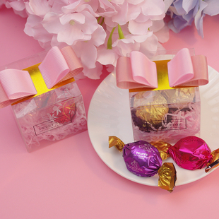 情人节三八节礼物 粉透明婚礼糖盒含糖 瑞士莲巧克力喜糖成品2粒