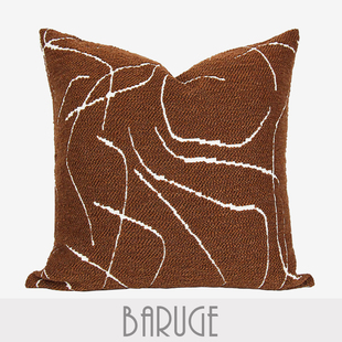 布瑞格深橘色棉麻抱枕抽象线条复古靠垫家居沙发客厅装 饰靠包床j.