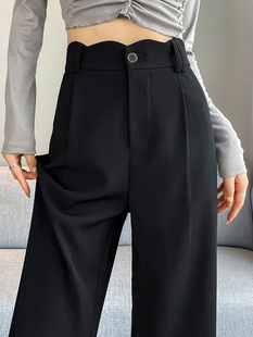裤 子女春夏款 黑色设计感裤 胖mm显瘦高腰垂感阔腿西装 梨形身材大码
