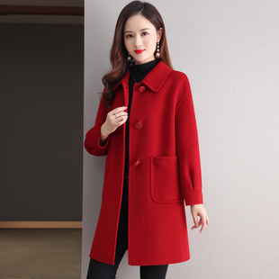 红色韩版 高级感双面羊绒大衣女2023新款 高端秋冬羊毛呢外套 中长款