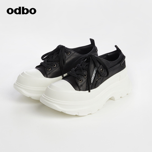 odbo 运动休闲鞋 女新款 欧迪比欧原创设计真皮松糕厚底老爹鞋