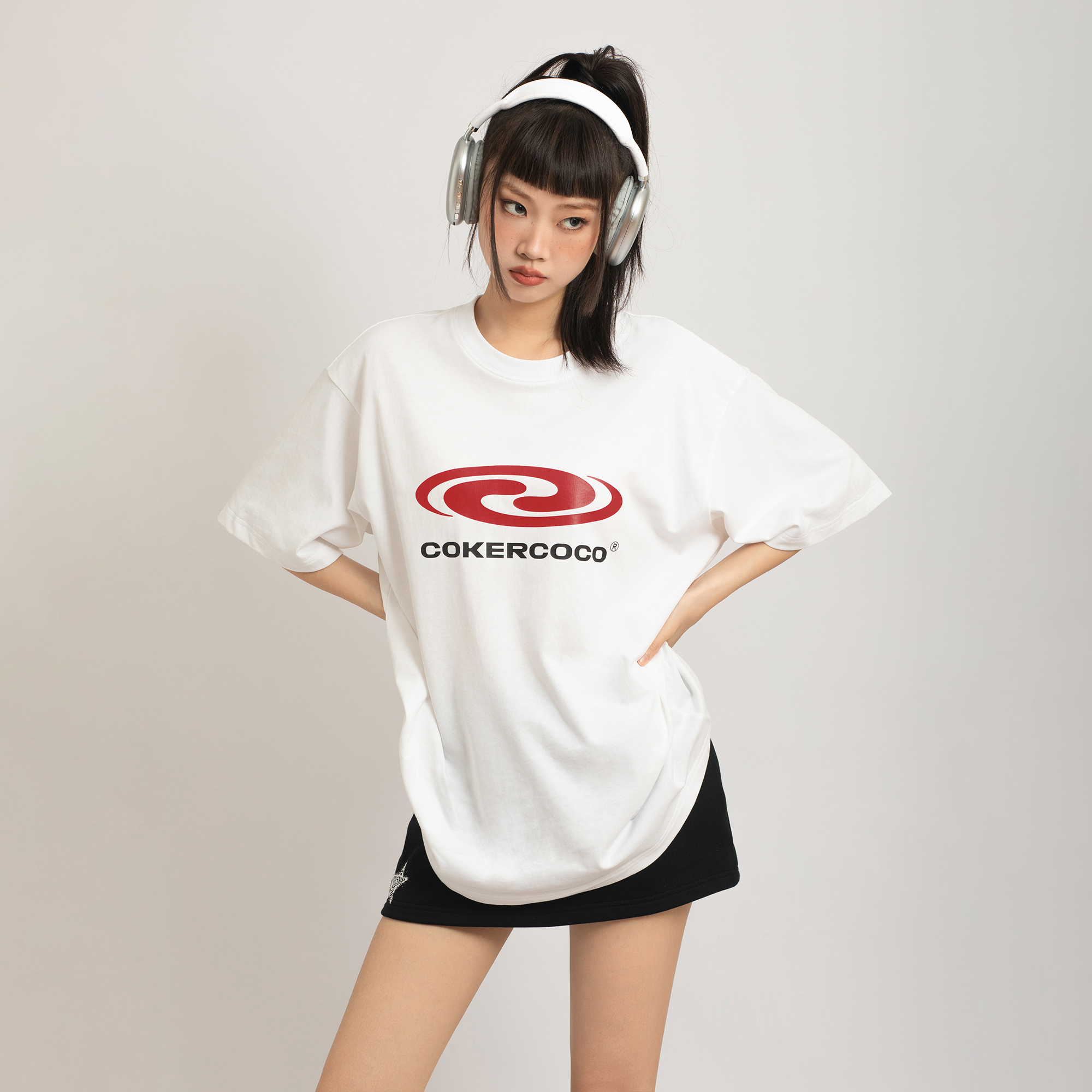 COKERCOCO螺旋logo美式 宽松夏季 男女情侣t恤 纯棉圆领短袖