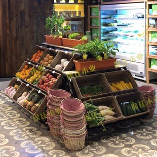 中岛百果园生鲜展示架商用 钢木果蔬架生鲜超市水果店蔬菜货架