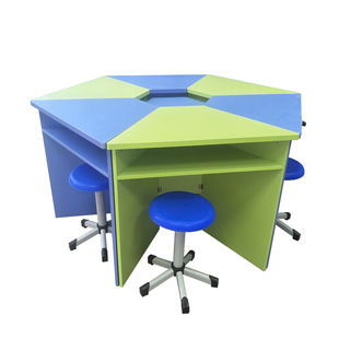 幼儿园学校中小学生辅导班课桌椅儿童六边形彩色学习培训组合书桌