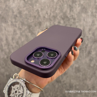 14pro金属镜头圈按键红米K70黑莓果紫纯色超薄全包高级感大孔简约保护套女 暗紫色pc硬壳适用小米14手机壳13