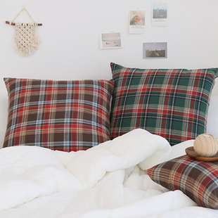床上抱枕沙发客厅方形超大号靠枕65红色格子腰枕套可拆洗床头靠背