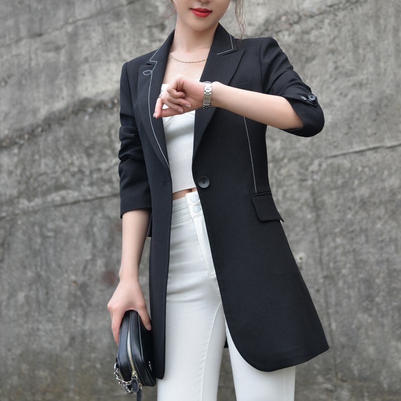 韩版 黑色英伦风显瘦外套女短款 上衣女 复古女装 2021春秋季 西装 新款