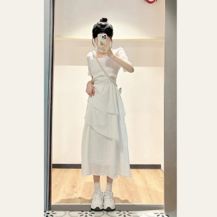 高级感白色连衣裙女夏季 泡泡袖 小个子法式 收腰显瘦蛋糕裙 2023新款