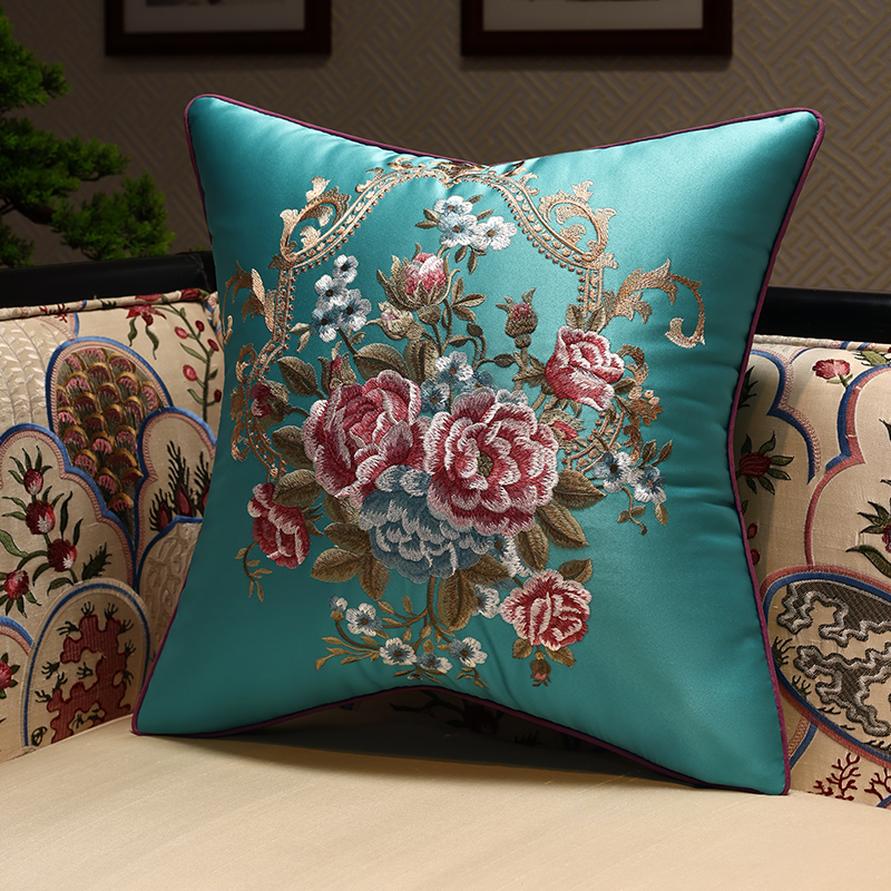 靠枕 抱枕红木沙发靠垫中国风客厅椅子刺绣花床头靠背套欧式 新中式