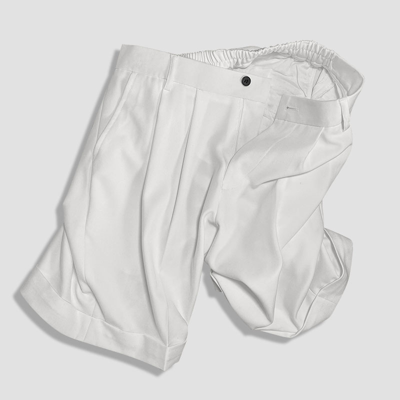 高街男潮 高级感翻边西装 裤 垂感短裤 子设计感夏阔腿裤 白色奶呼呼裤