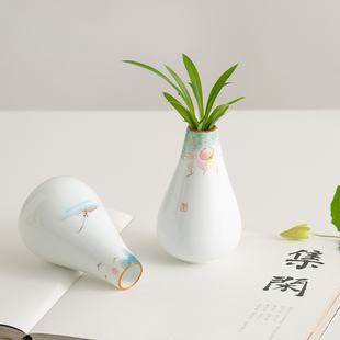 新中式 花瓶摆件 精品瓷器居家客厅 白瓷手绘精致高级感花器玉净瓶