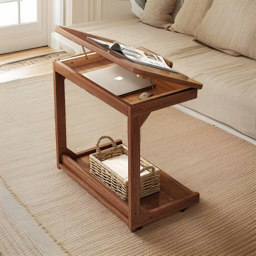 实木床边桌可移动翻盖桌面客厅家用小桌子沙发懒人边柜写字书 新款