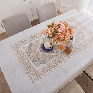 家用 环保进口pvc桌布防水防烫免洗蕾丝餐桌布塑料台布长方形欧式