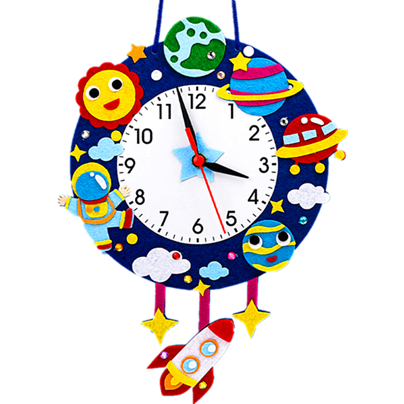 卡通挂钟手工diy时钟表面认识时间教具儿童自制作材料包创意玩具