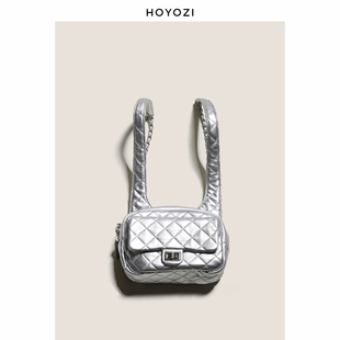 时尚 HOYOZI银色菱格双肩包女2024新款 小优家包包 背包链条包包