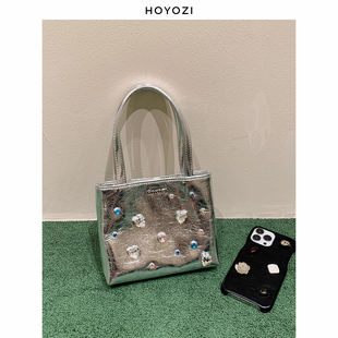 小优家包包 2024斜挎手机托特包 HOYOZI原创真皮水钻包包女新款
