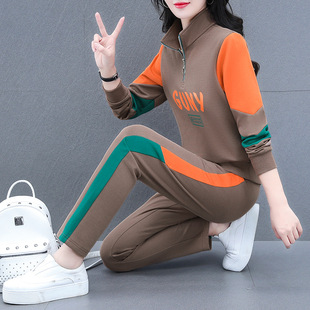 2022年新款 洋气显瘦卫衣两件套 女士秋冬季 韩版 拼色休闲服运动套装