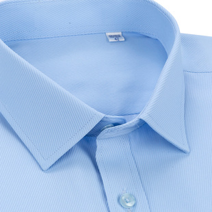 商务正装 男士 纯色条纹衬衣 银行职业工作装 蓝色斜条纹长袖 大码 衬衫