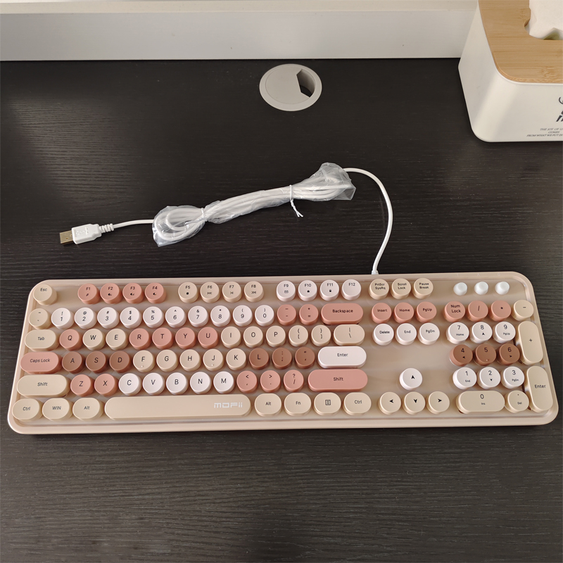 笔记本电脑 mofii摩天手有线键盘机械手感奶茶暖色高颜值朋克台式