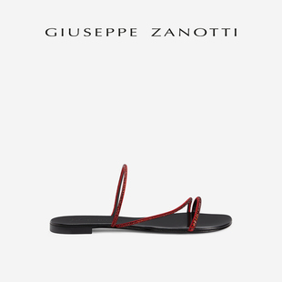 Giuseppe ZanottiGZ女士FW23秋冬新品 精美水钻露趾平底凉鞋