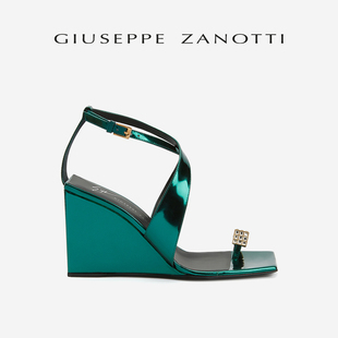 Giuseppe ZanottiGZ女士坡跟夹趾水钻装 饰高跟凉鞋