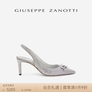 ZanottiGZ女士满缀水钻刺绣尖头露跟凉鞋 Giuseppe