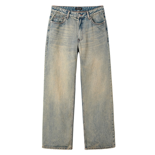 「Freshclean」复古做旧雪花水洗破坏vintage宽松直筒牛仔裤
