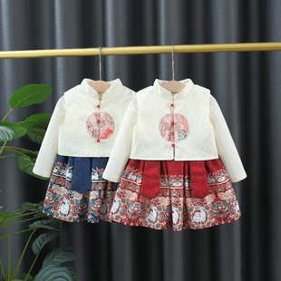中国风童装 女童套装 儿童衣服小童宝宝小鹿马面裙两件套洋气 春秋季