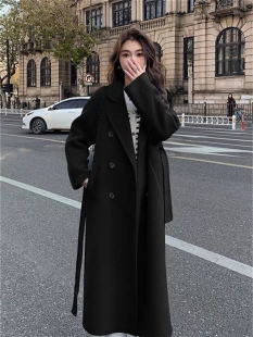 黑色毛呢外套女装 高级感小个子赫本风呢子大衣秋冬季 爆款 2023新款